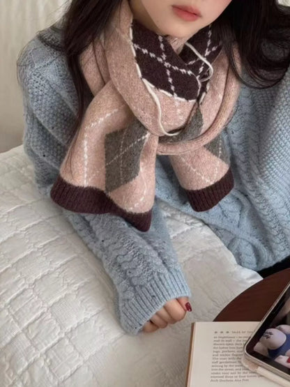 Classic Argyle Knitted Winter Scarf