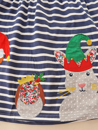 Children's Animal Applique Striped Dress