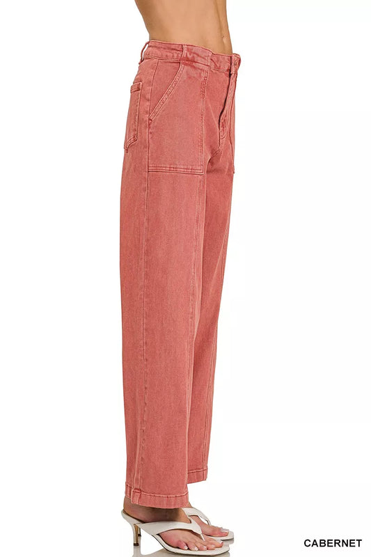 Zenana Straight Leg Utility Pocket Jeans