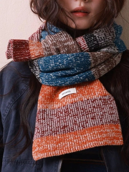 100% Wool Color Block Knitted Scarf