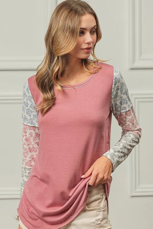 BiBi French Terry with Paisley Triblend Color Block