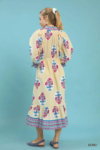 Umgee Flower Patch Border Print Midi Dress