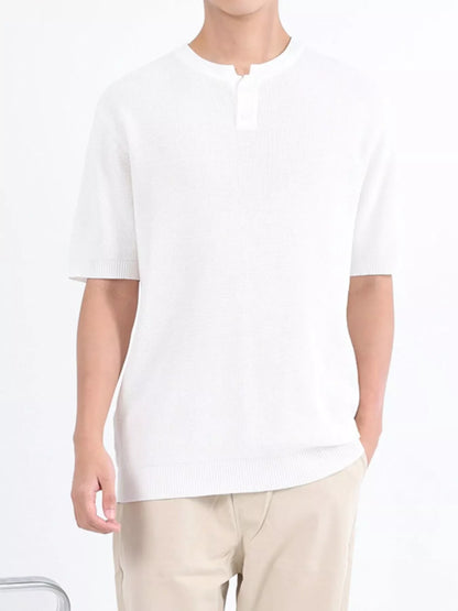 Men's Plus Size Textured Knit Henley T-Shirt