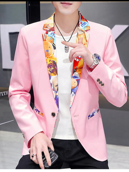 Men's Plus Size Printed Trim Slim Fit Blazer