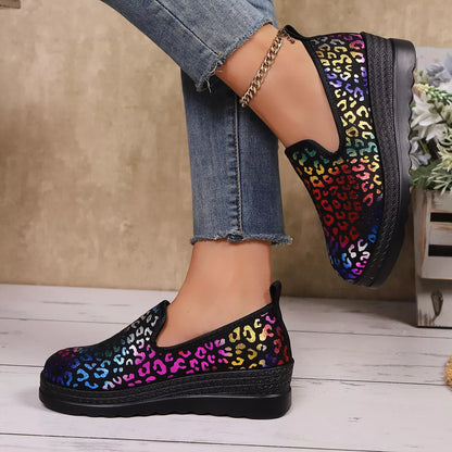 Leopard Round Toe Wedge Slip-Ons