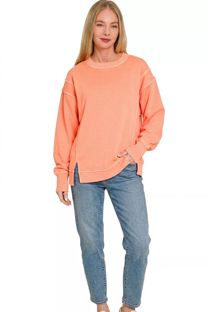 Zenana Pigment Dye Exposed-seam Fleece Sweatshirt