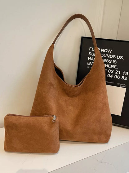 Solid Color Suede Tote Bag