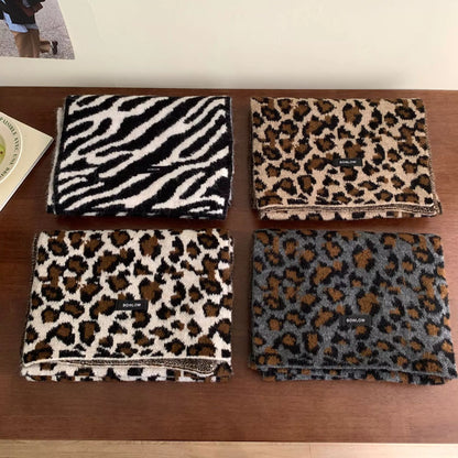Animal Print Plush Winter Scarf