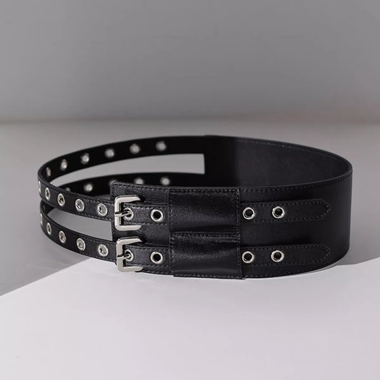 Double Row Grommet Wide Waist Belt