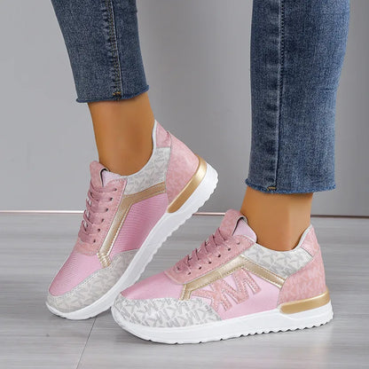 Contrast Lace Up Round Toe Sneakers