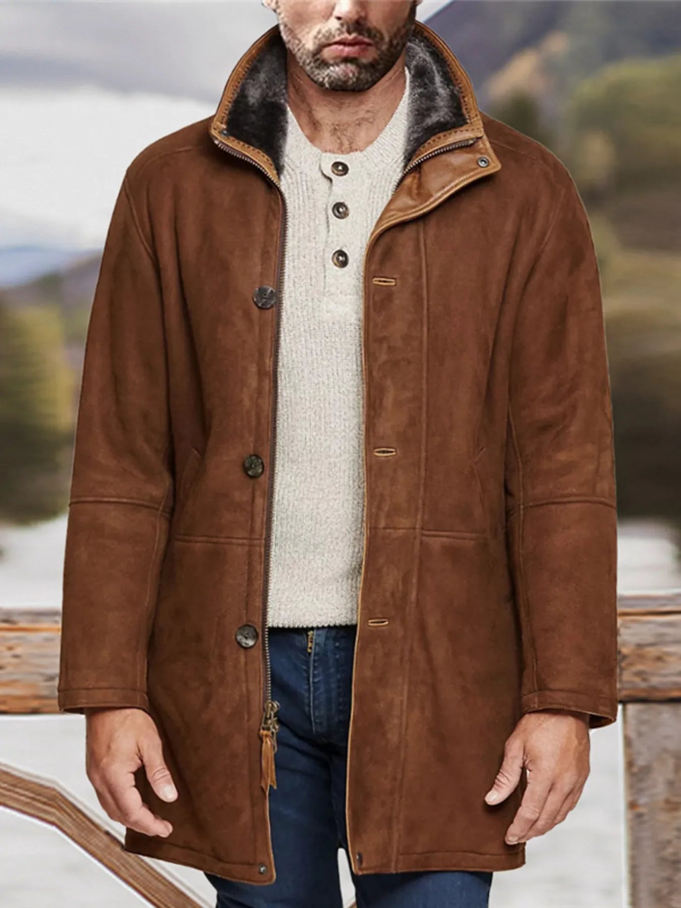 Men's Plus Size Zip Up Long Sleeve Coat