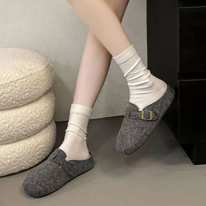 Buckle Decor Round Toe Slippers