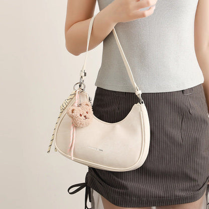 Crescent Shoulder Bag with Teddy Bear Charm