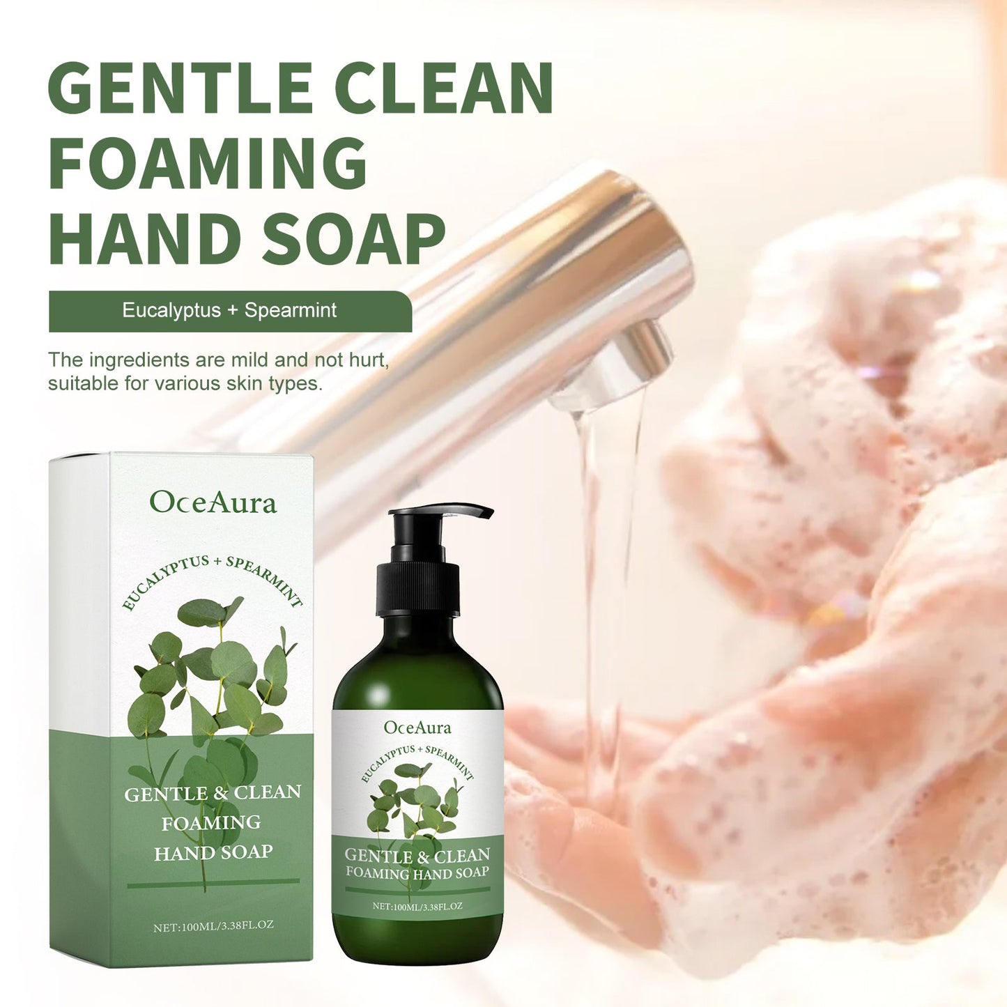 OceAura Gentle Clean Foaming Hand Soap, Gentle Cleansing Decontamination Moisturizing Skin Cleansing Skin