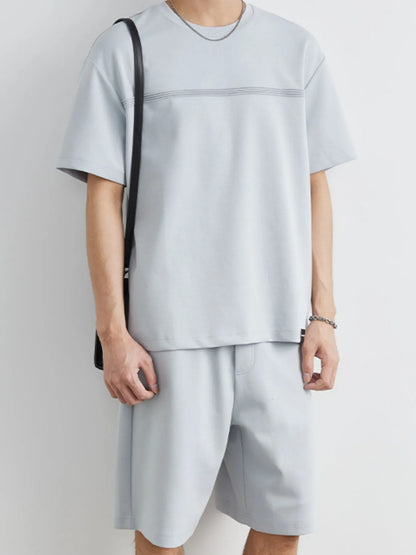 Men's Plus Size Round Neck Short Sleeve Top and Shorts Set