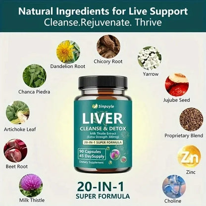Liver Support Supplement 20-in-1 Detox Formula - Extra Strength Milk Thistle 300mg, 90 Capsules