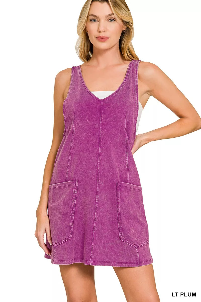 Zenana Acid Washed Overall Knit Mini Dress
