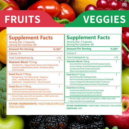 Whole Food Fruits And Veggies Supplement, 30 Servings 90 Capsules Daily 3 Caps 5 Servings Of Fresh Produce