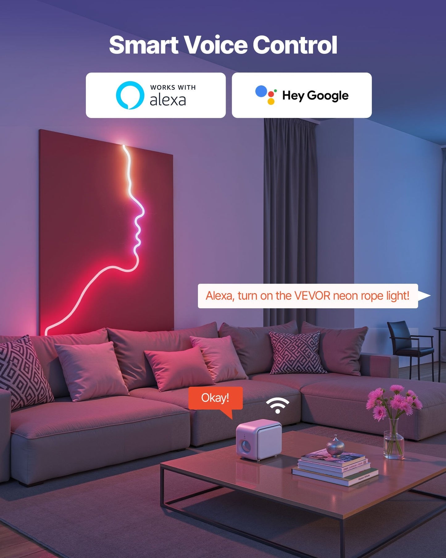 LED Neon Rope Light, 16.4 Ft, Flexible RGB-IC LED Strip Light, Control With App/Remote, Works With Alexa & Google Assistant, Music Syncing, Custom DIY Neon Flex Lights, For Bedroom Gaming Indoor