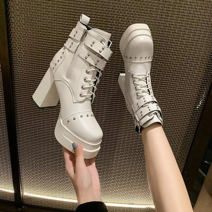 Round Toe Block Heels Boots