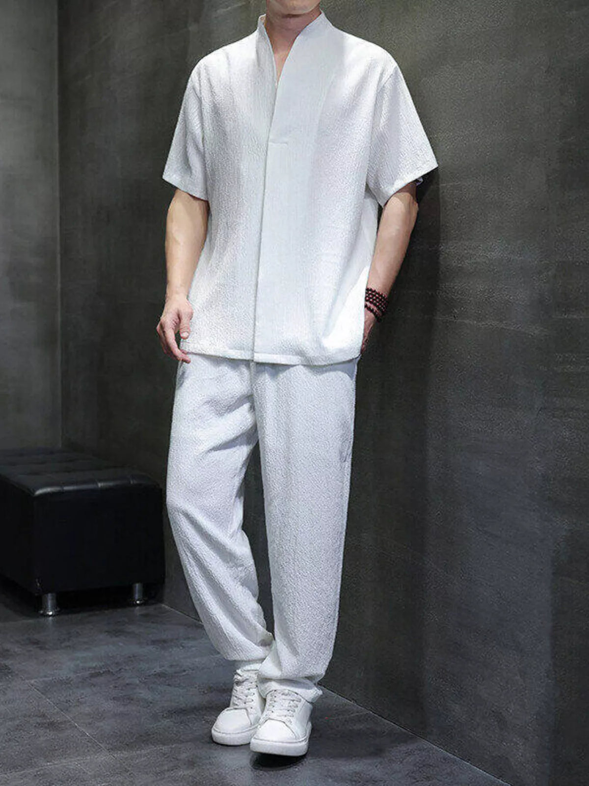 Men's Plus Size Casual Short Sleeve Top and Pants Set