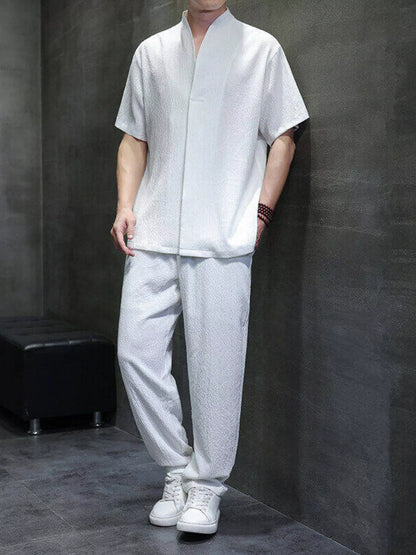 Men's Plus Size Casual Short Sleeve Top and Pants Set