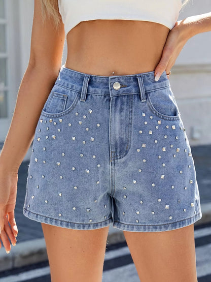 Studded High Waist Denim Shorts