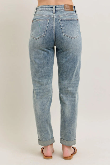 Judy Blue Full Size Hw Vintage Wash Double Roll Cuff Bf Jeans Plus Size