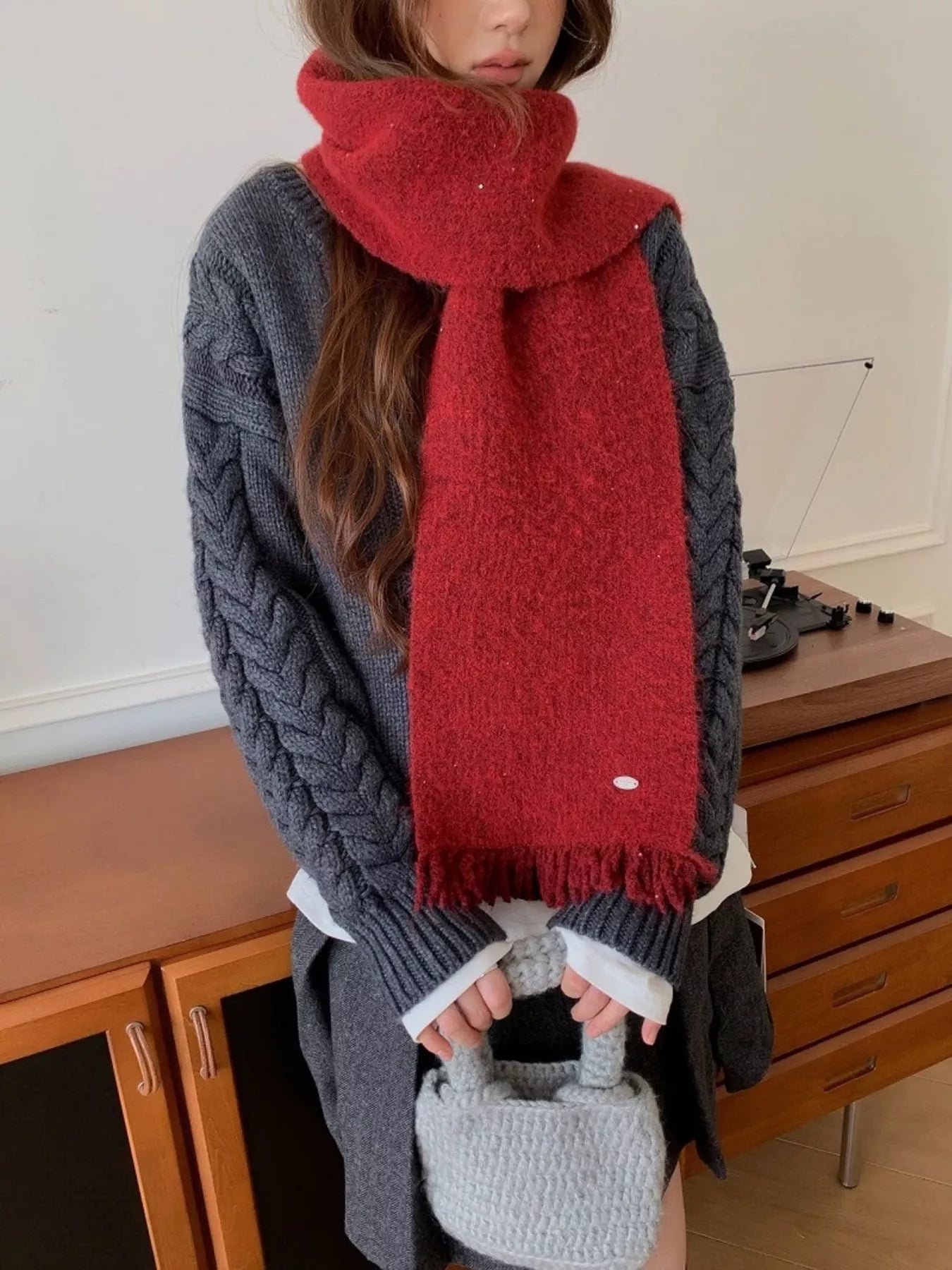 Fringe Hem Knitted Scarf