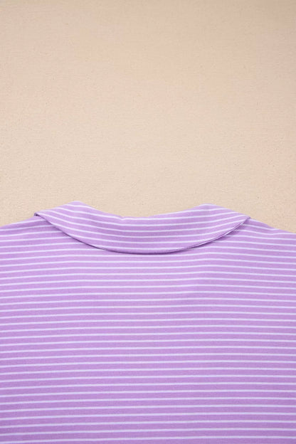 Stripe Dolman Sleeve Polo Shirt and Drawstring Shorts Set