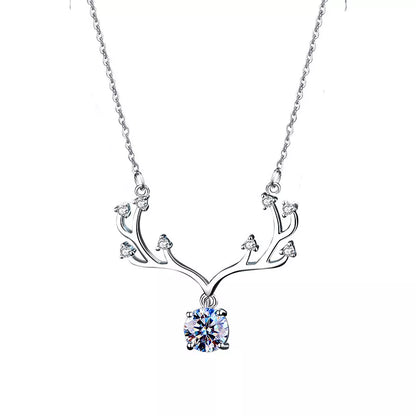 1 Carat Moissanite 925 Sterling Silver Deer Antler Pendant Necklace