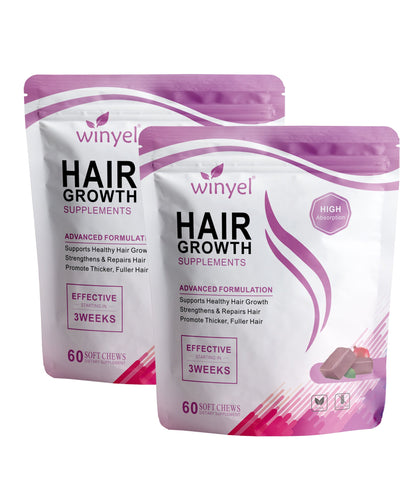 WINYEL Hair Growth Soft Chewables, Containing Hair Growth Vitamins For Men And Women, Biotin, To Help Create Thicker, Fuller, And Stronger Hair, Mixed Berries, 60 Soft Chewables.