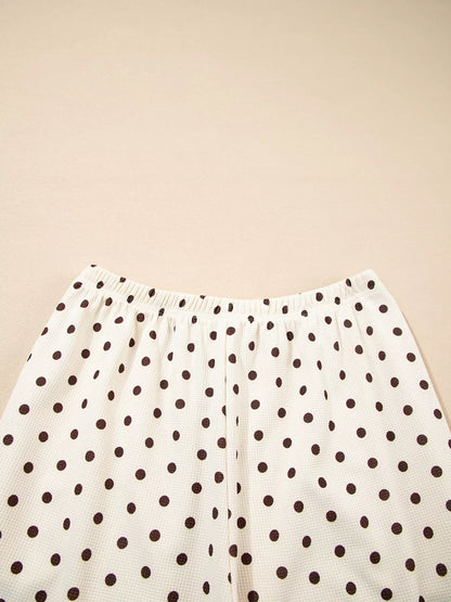 Polka Dot Notched Long Sleeve Top and Drawstring Joggers Lounge Set