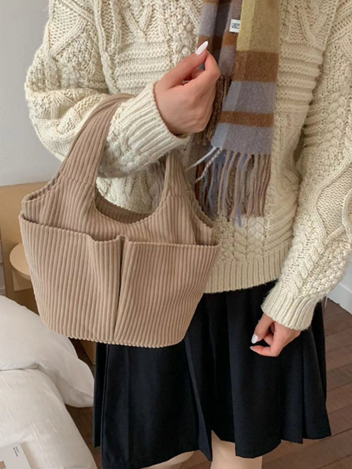 Corduroy Solid Color Handbag