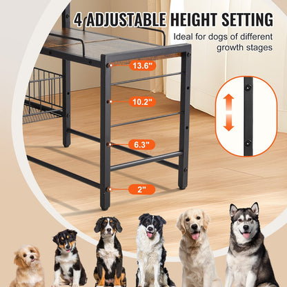 Pet Feeding Station With Storage Dog Food & Toy Organizer Raised Dog Bowls