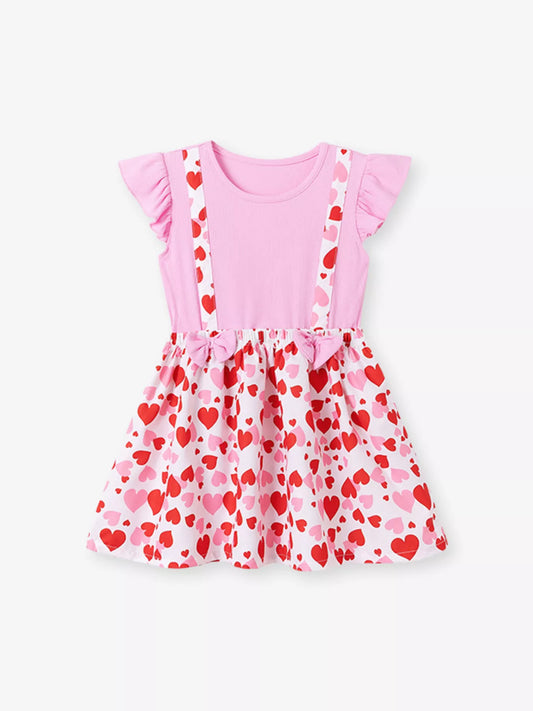 Children's Heart Print Ruffle Sleeve Dress