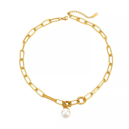 18K Gold-Plated Chain Pearl Necklace