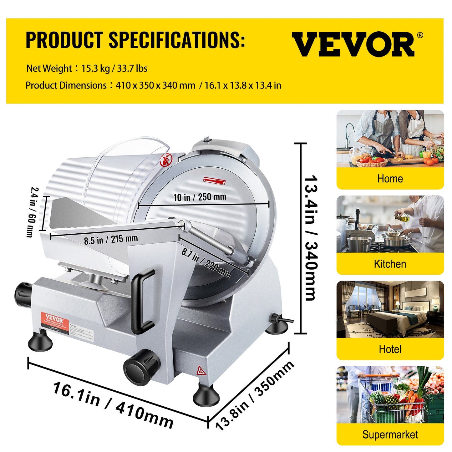 VEVOR 240W Commercial Meat Slicer, Electric Deli Food Slicer, Carbon Steel Blade Electric Food Slicer, 350-400RPM Meat Slicer, 0 - 0.47 Inch Thickness Adjustable For Commercial And Home Use