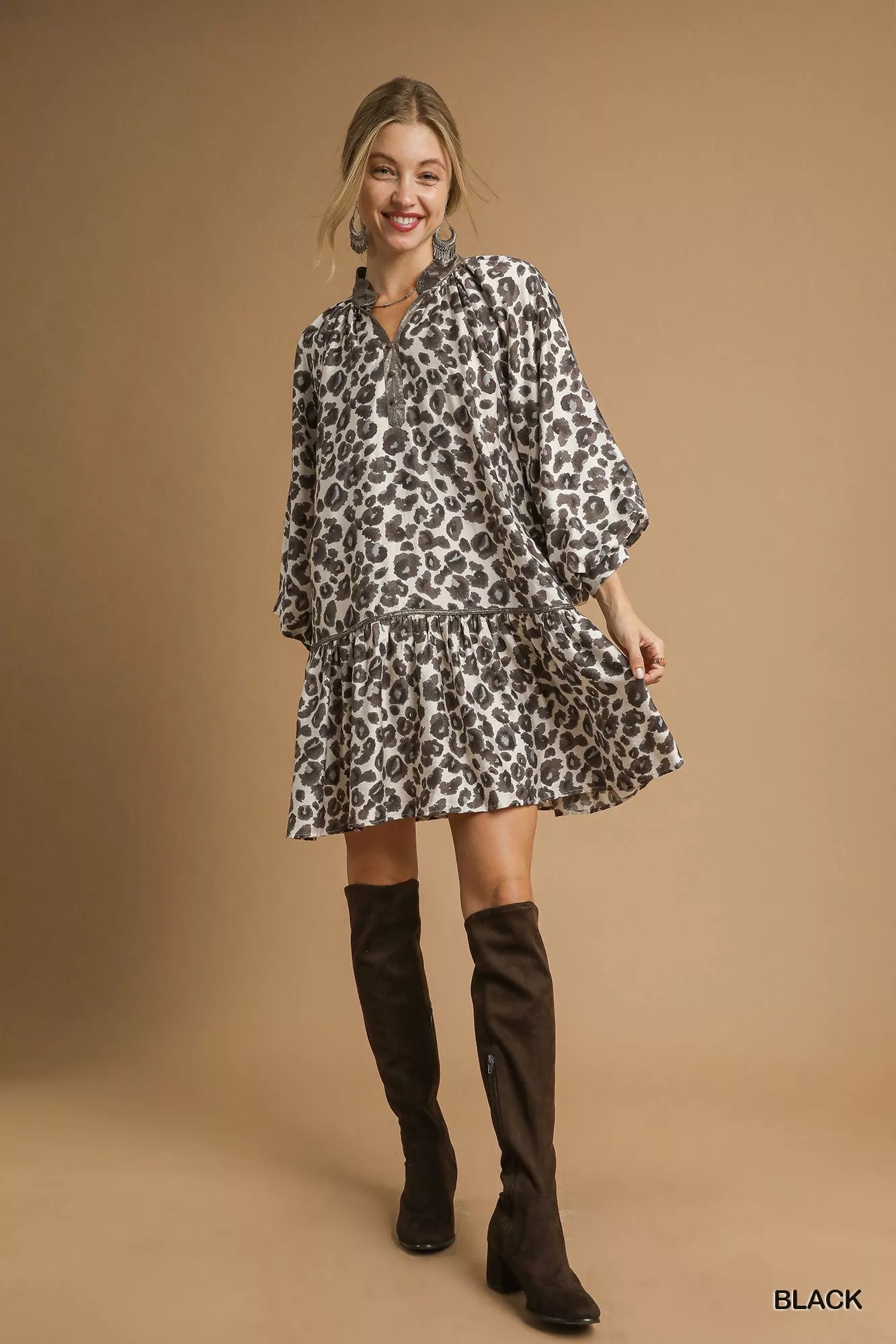 Umgee Leopard Print Tiered Mini Dress