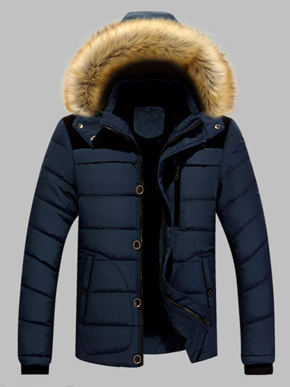 Men's Plus Size Padded Fur Hood Puffer Jacket