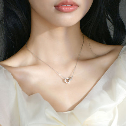 925 Sterling Silver Double Circle Pendant Necklace