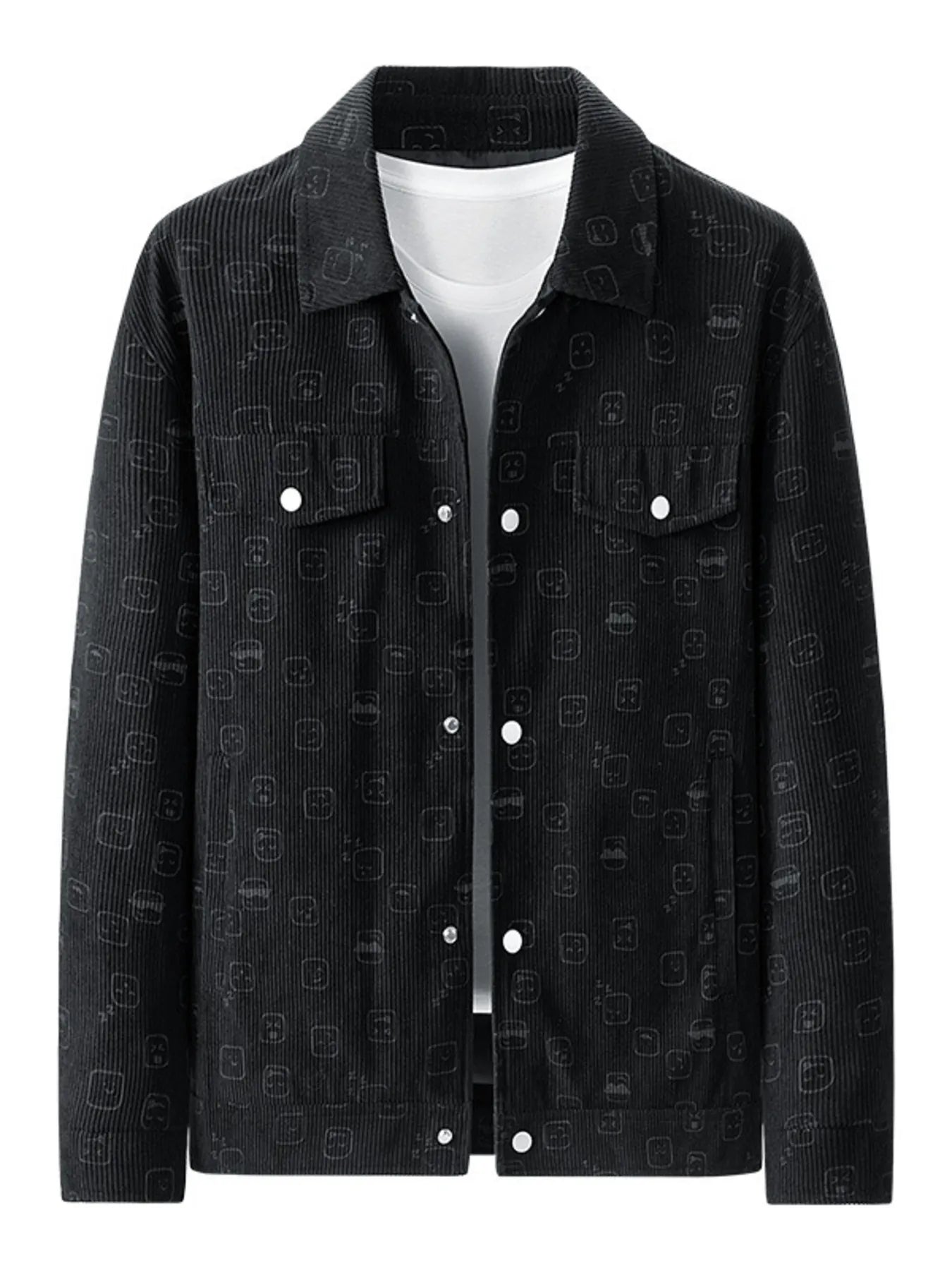 Men's Plus Size Snap Down Corduroy Printed Casual Jacket