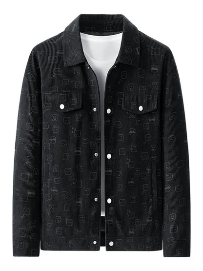 Men's Plus Size Snap Down Corduroy Printed Casual Jacket
