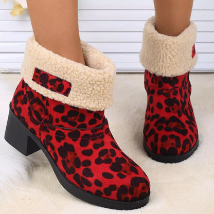 Plush Cuff Block Heel Boots