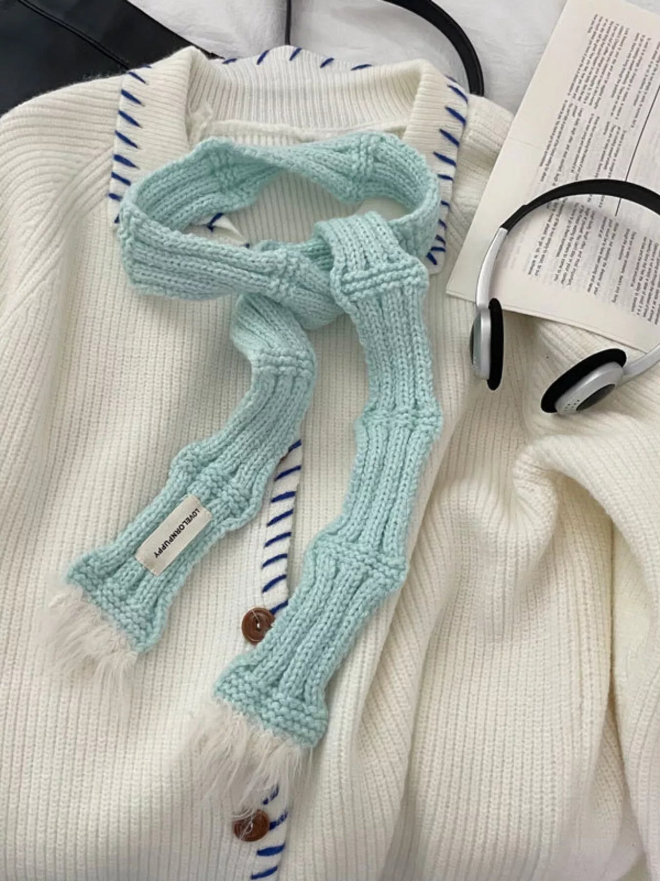Knitted Plush Trim Scarf