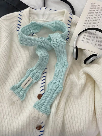 Knitted Plush Trim Scarf