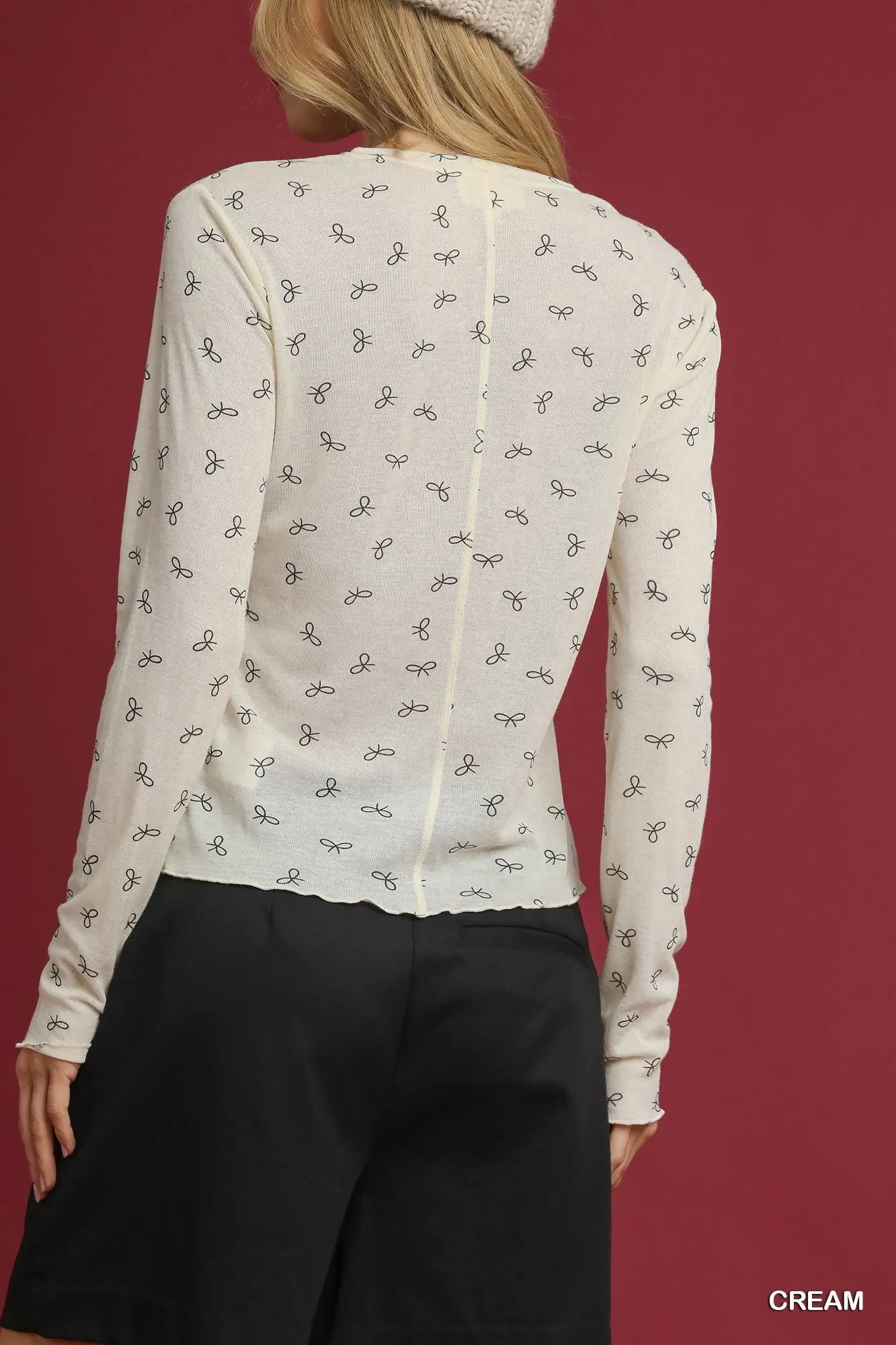 Umgee Bow Print Lightweight Knit Top