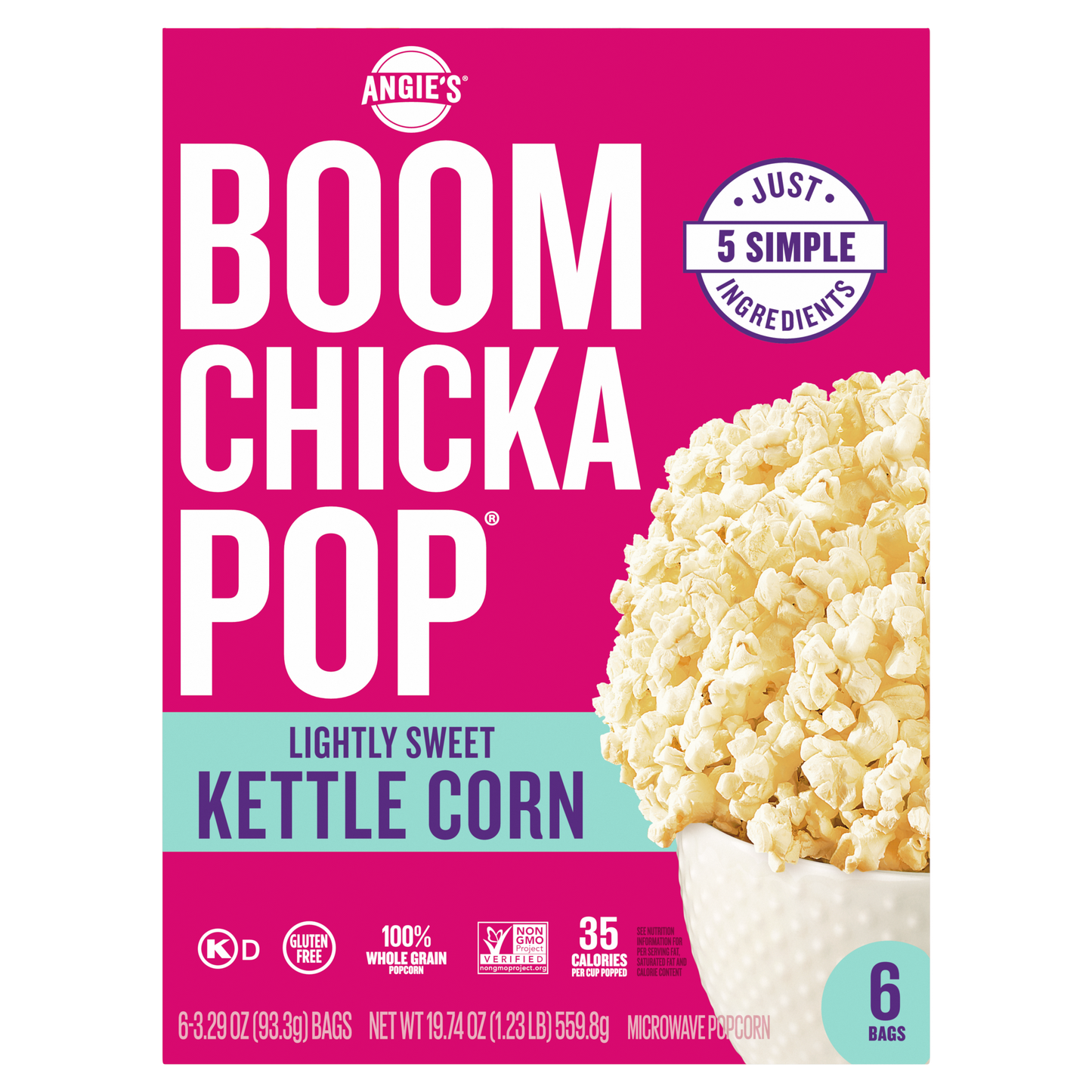 Angie's - Light Sweet Kettle Corn, 19.74 oz (Case of 6) - Gluten-Free Snack