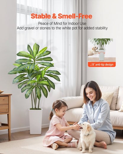 Artificial Dracaena Tree 5 Ft, Fake Palm Tropical Plants With White Tall Planter, Faux Floor Silk Plant In Pot, Large Trees For Home Office Living Room Decor House Warming, Indoor Outdoor