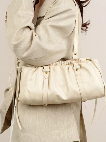 Ruched Leather Shoulder Bag